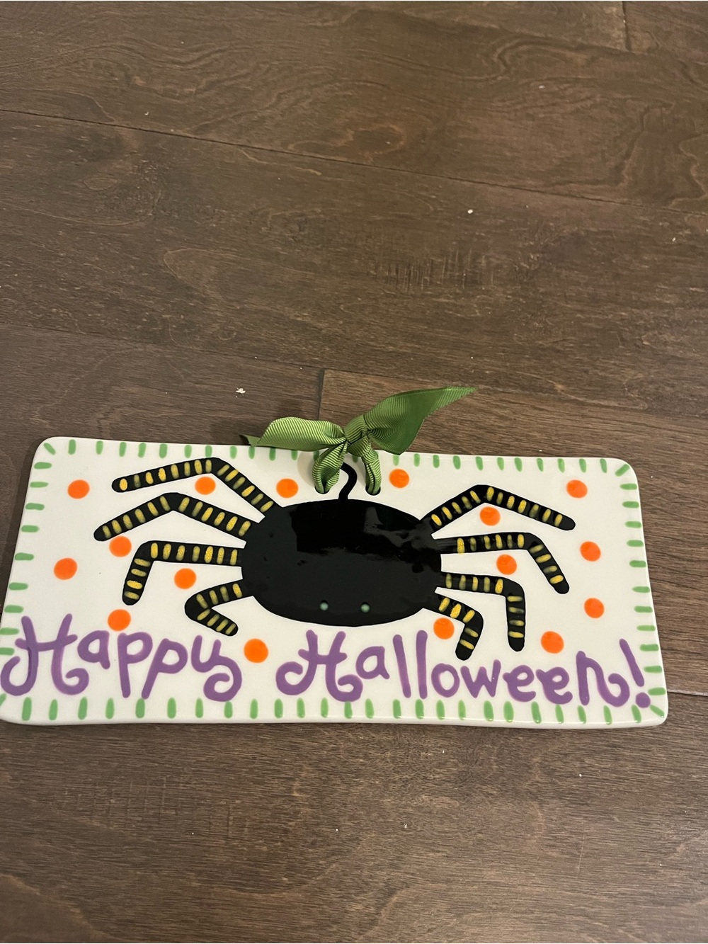 Happy Halloween Spider Plaque - Green Ribbon coton colors